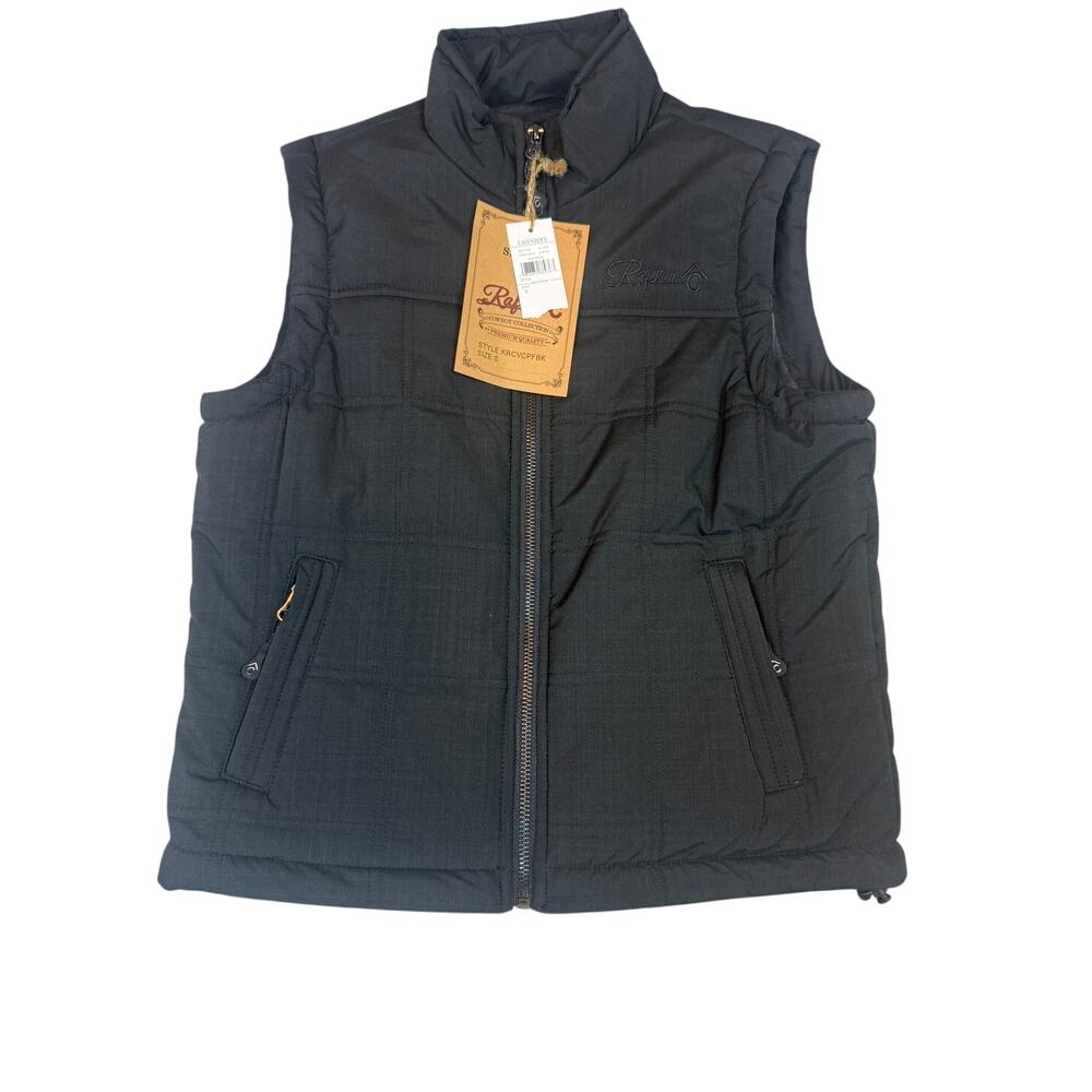 NWT Rafter C Cavender's Womens Black Quilted Puff Vest Zip Up Small Cowgirl